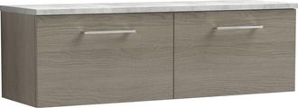 Nuie Nuie - Arno Wall Hung 2-Drawer Vanity Unit with Bellato Grey Worktop 1200mm Wide - Solace oak
