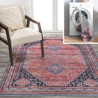 Jonathan Y Designs Dalyan Geometric Medallions Machine-Washable Area Rug in Terra/navy-Round at Nordstrom, Size 3Ft 0In X 5Ft 0In