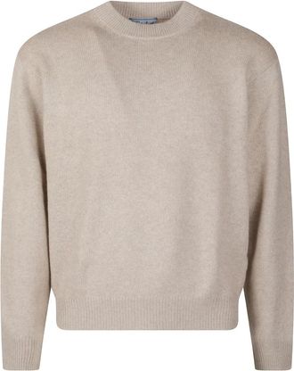 Prada Truien & Vesten, Heren, Beige, L, Re-Cashmere Trui met Ronde Hals