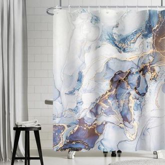 OEM Cortina De Ducha De M&aacute;rmol Azul, Cortina De Ducha Abstracta Gris Y Dorada, Cortina De Ba&ntilde;era Lavable, Cortina De Ba&ntilde;o De 180 Cm De Ancho X 180 Cm De A