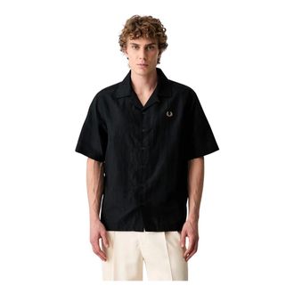 Fred Perry Overhemden, Heren, Zwart, L, Short Sleeve Shirts