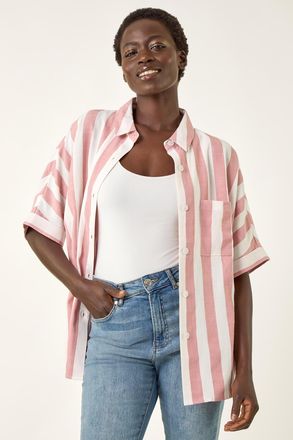 Roman Stripe Print Buttoned Shirt