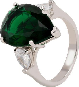 Latelita London Rania Teardrop Gemstone Ring Silver Emerald