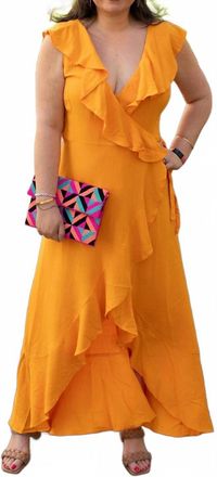 Apricot Ruffle Wrap Hi-Lo Dress In Orange