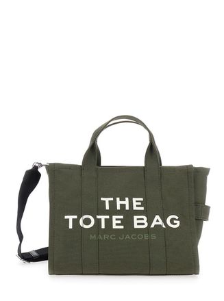Marc Jacobs The Medium Tote Green Handbag With Logo Lettering On The Front In Cotton Woman