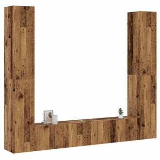 Berkfield Home Wall Mounted TV cabinets 6 pcs Old Wood Engineered Wood in Brown
