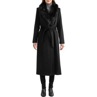 Sofiacashmere Toscana Genuine Shearling Collar Wool Blend Coat in Black at Nordstrom Rack, Size 2