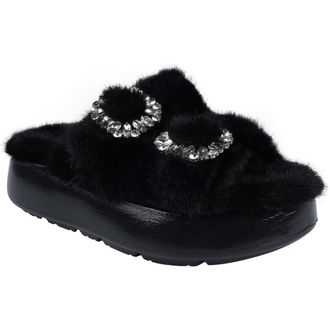 Ziginy Fly Faux Fur Platform Slide Sandal in Black at Nordstrom, Size 11