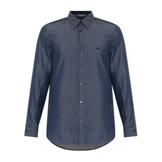 Emporio Armani Formal Shirts, male, Blue, Size: 2XL Shirt with embroidered logo