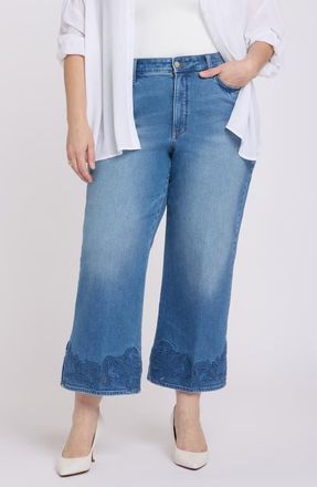 NYDJ Teresa Embroidered High Waist Wide Leg Ankle Jeans in Port Sea at Nordstrom, Size 14W