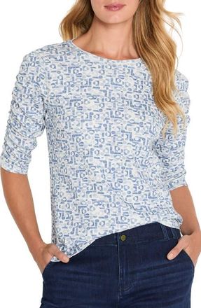 Nic+Zoe Geo Print Ruched Sleeve Top in Blue Multi at Nordstrom, Size X-Large