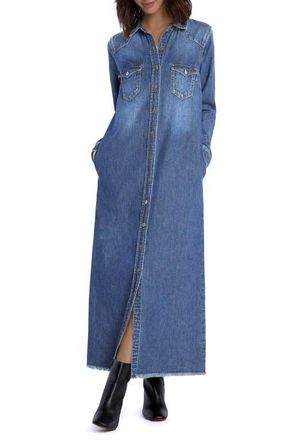 Wash Lab Denim Long Sleeve Denim Maxi Shirtdress in Montery Blue at Nordstrom, Size X-Small