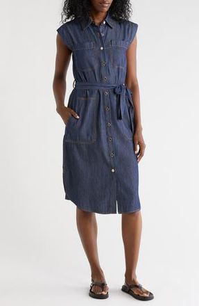 DKNY Cap Sleeve Cotton Blend Chambray Shirtdress in Dark Benson at Nordstrom Rack, Size 18 (Similar To 14W)