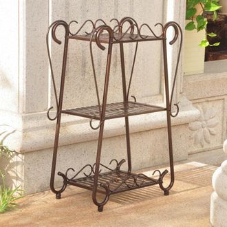 International Caravan Inc Santa Fe Iron Nailhead 3-Tier Plant/Utility Shelf