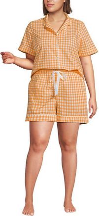 Lands End Poplin 2 Piece Pajama Set - Short Sleeve Shirt and Shorts in Sweet Mango Gingham at Nordstrom, Size 3X