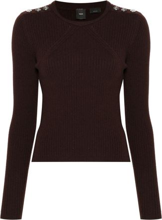 Pinko Love Birds-motif sweater - women - Polyamide/Wool - L - Brown