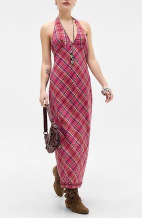 BDG Rita Plaid Halter Midi Dress in Red Check at Nordstrom, Size X-Small