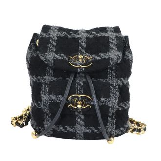 Chanel Black Gray Tweed Leather Backpack (Pre-Owned)