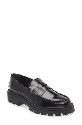 Tod's Lug Sole Penny Loafer in Black at Nordstrom, Size 10.5Us