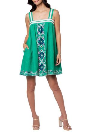 Ciebon Daina Floral A-Line Babydoll Minidress in Green Multi at Nordstrom, Size Medium