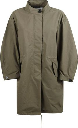 Givenchy Parkas, female, Green, XS, Crinkled Cotton Parka with Stamp Print