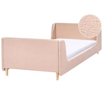 Beliani Cama Con Somier Moderna 90 X 200 Cm Tapizado De Boucl&eacute; Infantil Somier De L&aacute;minas Beige Laye