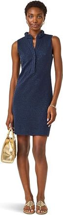 Lilly Pulitzer Elsey Shift Womens Dress Low Tide Navy Leafy Knit Pucker Jacquard : XXS, Cotton/Polyester/Spandex