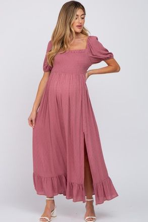 Pinkblush Swiss Dot Square Neck Smocked Maxi Dress in Mauve at Nordstrom, Size Medium