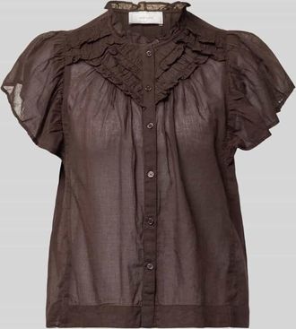 Neo Noir Neo Noir Regular Fit Bluse mi R&uuml;schenbesatz Modell Vinsa in Mittelbraun, Gr&ouml;&szlig;e 34