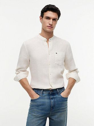 Tommy Hilfiger Regular Fit Washed Linen Pinstripe Shirt