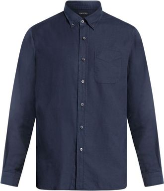 Tom Ford patch-pocket button-down shirt - men - Cotton/Lyocell/Cashmere/Mother of Pearl - 44 - Blue