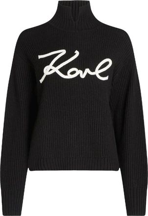 Karl Lagerfeld Soutache Signature Grof Gebreide Col - Dames - Coltruien - Zwart - L - Wol - Truien & Vesten