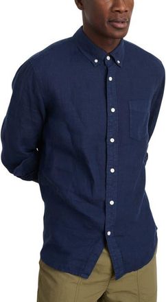 Alex Mill Mill Linen Button-Down Shirt in Navy at Nordstrom, Size Xx-Large