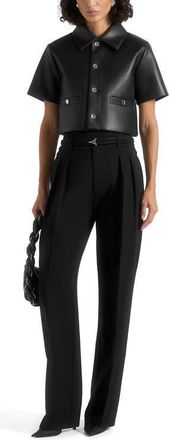 Mani&egrave;re De Voir Dory Leather Cropped Shirt in Black at Nordstrom, Size 2