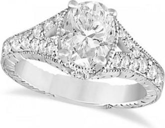 Allurez Antique Art Deco Oval Lab Grown Diamond Engagement Ring 14K White Gold (1.03ct)
