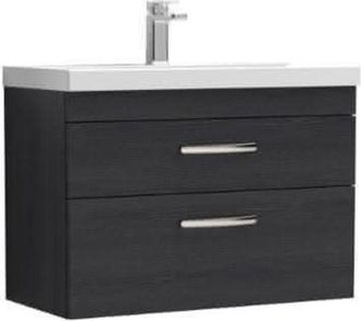 Premier Nuie Athena Charcoal Black Woodgrain 800mm Wall Hung 2 Drawer Vanity Unit and Minimalist Ceramic Basin - ATH068B