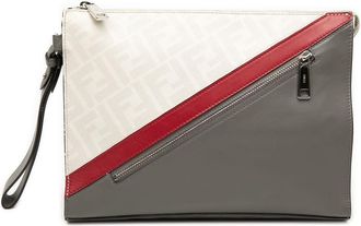 Fendi Pre-owned Fendi Zucca Coated Canvas FF 1974 Diagonal Vitello Liberty Front Zip Clutch Unisex 9XB8EYZ75TM5KWGD