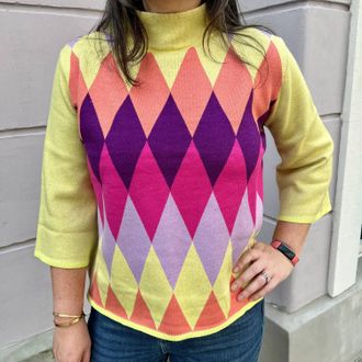 Fate Geo Pattern Knit Mock Neck Sweater In Lime
