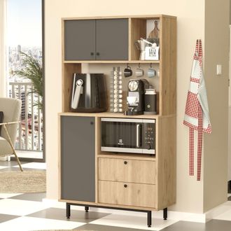 Dmora Aparador Paratico, Alacena 5 Estantes, 2 Cajones, 3 Puertas, 88x36x161h Cm Marr&oacute;n Roble