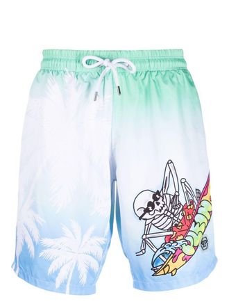 Philipp Plein graphic-print swim shorts - Blue