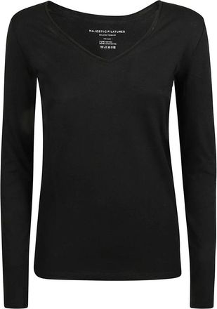 Majestic Filatures Zwarte Katoen Kasjmier T-shirts en Polos - Dames - Longsleeves - Zwart - S - Katoen - Tops