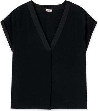 Oltre Viscose cr&ecirc;pe blouse met V-hals - Dames - Blouses - Zwart - XS - Overhemden