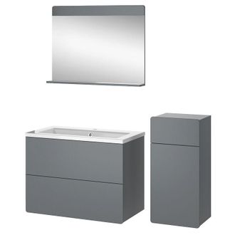 Vicco Set mobili bagno Izan, Grigio, 4 pezzi con unit&agrave; midi