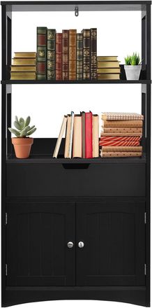 Costway Armario Muebles Auxiliares Cocina,puerta Y 3 Estantes De Madera Estanter&iacute;a Gabinete Para Ba&ntilde;o Cocina Organizador Almacenamiento, 60x32,5x132 Cm (negro