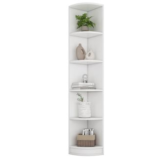 STILVORA Libreria Ad Angolo Con 5 Ripiani, Design Triangolare Salvaspazio, Stile Moderno, In Mdf, 42&times;30&times;180 Cm, Bianco