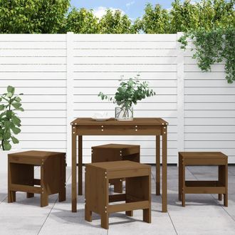 vidaXL Set De Comedor De Jard&iacute;n 5 Pzas Madera Maciza Pino Marr&oacute;n Miel Vidaxl