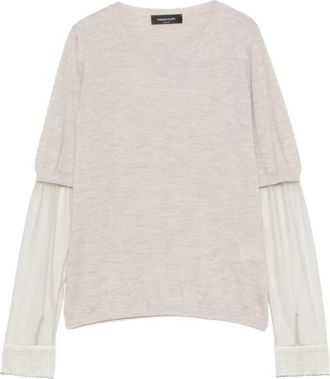Fabiana Filippi Trui met ronde hals en mesh-panelen - Dames - Cashmere truien - Beige - S - Kasjmier - Truien & Vesten