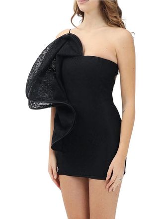 Simona Corsellini Black Polyamide One-Shoulder Lace Mini Dress
