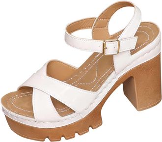 Generic RLEHJN Block Low Heel Sandals for Women Open Toe Platform Heeled Sandals Comfortable Fish Mouth Slingback Wedding Graduation Evening Party Strappy San