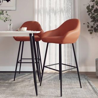 vidaXL Taburetes De Barra De Cocina 2 Uds Cuero Sint&eacute;tico Marr&oacute;n Claro Vidaxl